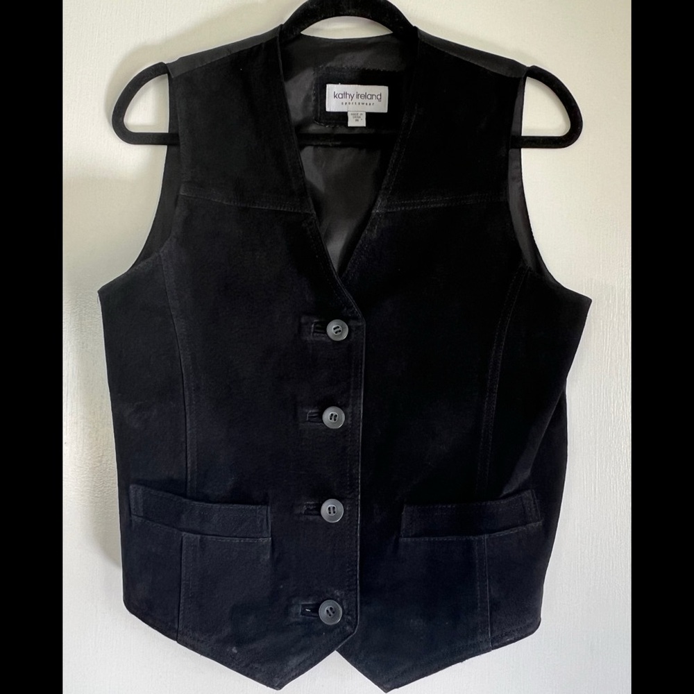 Vintage Black Suede Leather Vest Size Medium